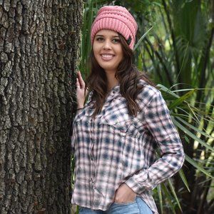 Acid-Wash Dist Plaid Button-Down